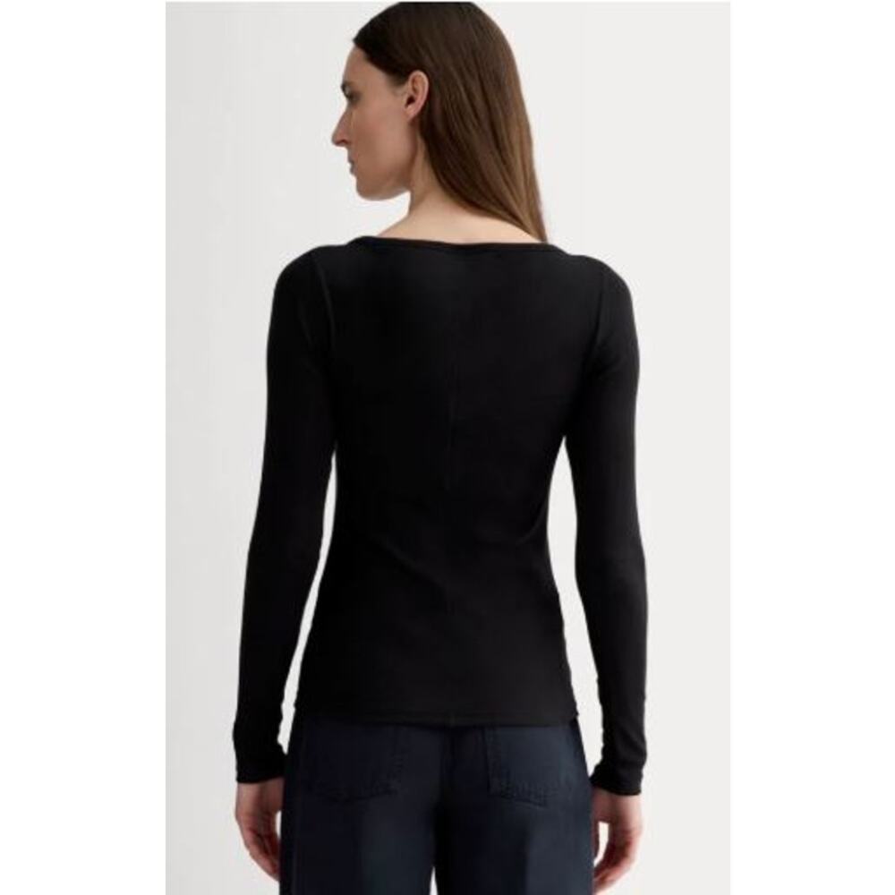 Everlane Size Small The Luxe Rib Long-Sleeve Tee Black Cotton Blend Stretch - Picture 2 of 9